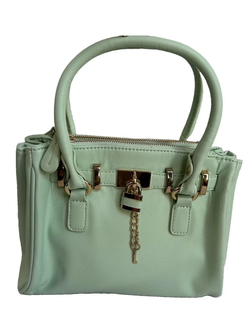 ALDO Retro Mint Green Purse Faux-Leather Satchel Crossbody Bag-Gold Accents